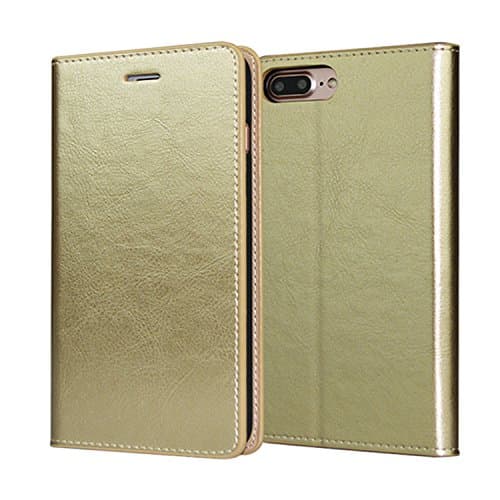 HIMIMASY Luxury Genuine Leather Handmade Flip Case For Iphone7 Plus(5.5 Inch) With Wallet,Card Slot and Stand Function (Gold)