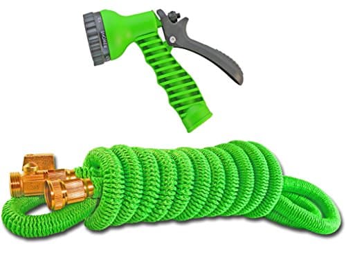 Kelley General Expandable Flexible Garden Water Hose, 75' Solid Metal Fittings With Shut Off Valve, Indestructible Double Layer Latex Core, Car Wash Expanding Garden Hose Guaranteed Not To Kink!