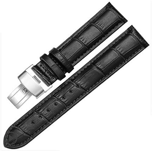 18-24mm New Genuine Leather Silver Quick Release Clasp Wrist Watch Bands Strap Replacement for Gents Mens