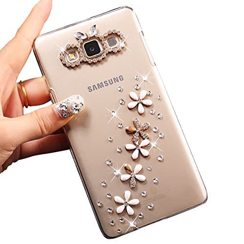Samsung Galaxy A7 (2015) Case,Sunroyal® 3D Bling Glitter Ultara Thin Transparent Hard Protective PC Gel Bumper Shell with Unique Crystal Rhistone Flower Line Design for Samsung Galaxy A7 (2015)