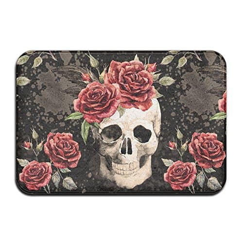 Skull Flower Mats 3D Printing Doormat Kitchen Front Door Mats Non Slip Carpets For Bedroom Living Room Kitchen Garden, 40cm X 60cm