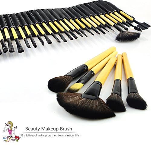 32 Pcs Professional Cosmetic Makeup Brushes Set Kit with Bag Wood Handle Black by CrazySounds