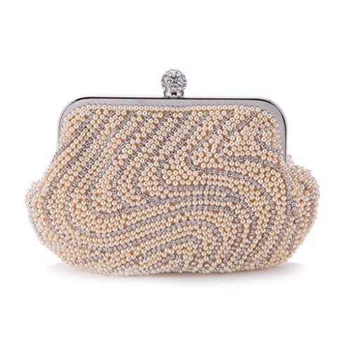 WILLTOP Encrusted Crystal Pearl Magnet Clasp Drop-In Chain Evening Clutch Bag