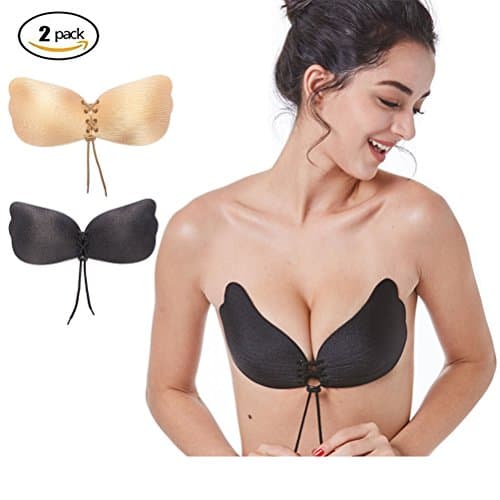 Invisible Adhesive Bra 2 Pack with Drawstring Silicone Backless Strapless Bra Push up Bra Breathable for Women