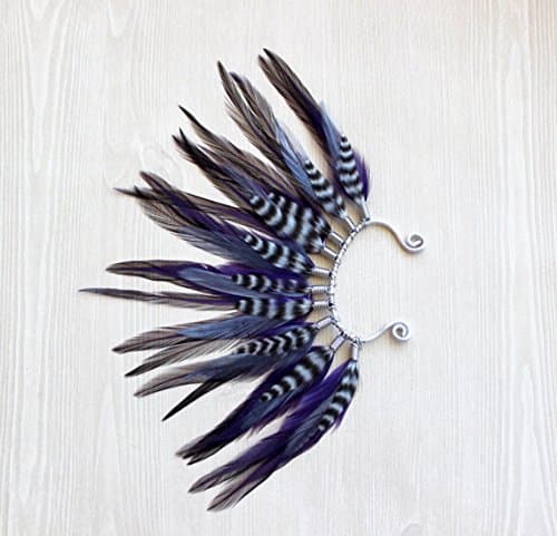 Mohawk Feather Ear Wrap/Cuff in Dark Purple & Lavender Gray