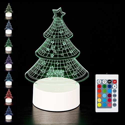 Wanhua Christmas Tree LED Lights 3D Visual USB Charger Night Table Decorative Lamp with Remote Control for Kids White