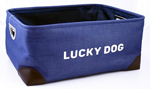 Blue Storage Bin with Lucky Dog Printed with Reinforced Corners