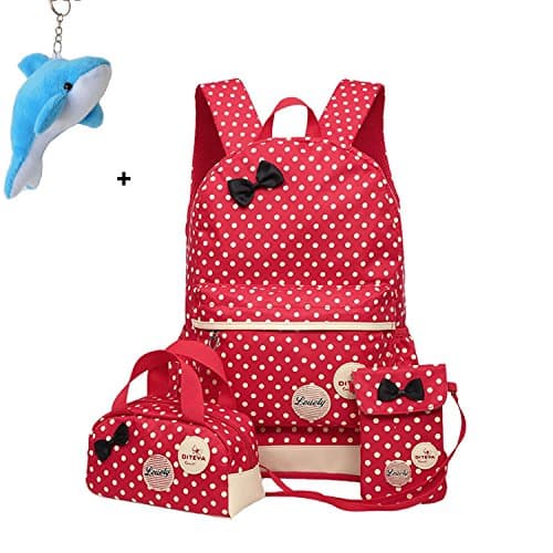 Efreewd Polka Dot 3pcs Kids Book Bag School Backpack Handbag Purse Girls Teen (Red)