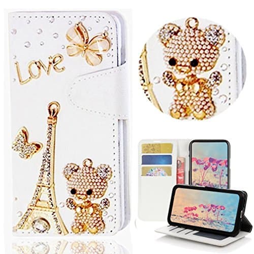 HTC 10 Case,Yaheeda 3D Handmade Wallet Bling Crystal PU Leather with Sparkle Diamond Flower Butterfly Design Card Holder Flip Case Folio Cover for HTC 10 2016 Version (HTC One M10)