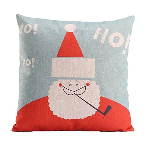 Ambox Beige Cotton Blend Linen Square Decorative Throw Pillow Covers - Indoors or Outdoors Cushion Cases, 18" x 18", Beige/White/Black, Santa Claus