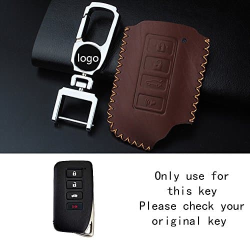 RAOPING Leather Car Key holder Case cover for Lexus ES 350 450 IS GS RX 350 GS RX 270 CT NX series 200 250 450 Auto Key chain Shell ring bag 4 Buttons (Brown Brown line)