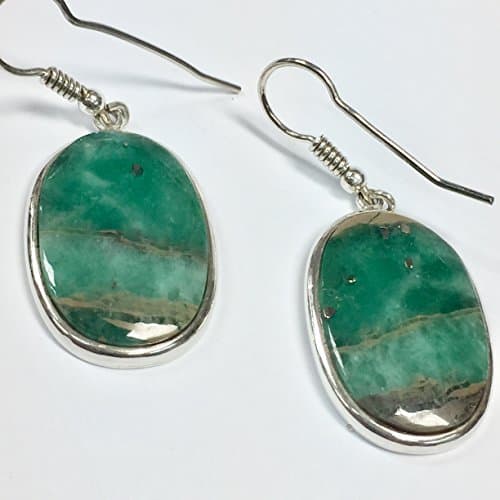 MASLOV Natural Raw Colombian Emerald earring set in .950 silver