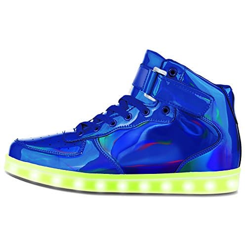 KGOING High Top Led Light Up Shoes 11 Colors Flashing Rechargeable Sneakers for Mens Womens Blue