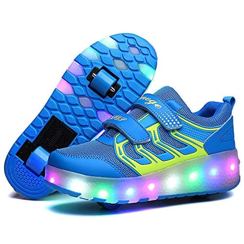 Charmstep Unisex Kids USB Chargeable Skate Roller Shoes LED Single/Double Wheels Retractable Skateboarding Outdoor Sports Gymnastic Sneakers Light up Trainers Girl's Boy's