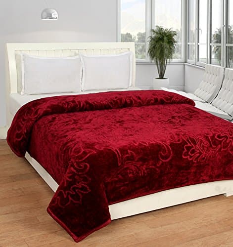 Little India Microfiber Soft Embossed Floral Microfibre Single Blanket, Maroon