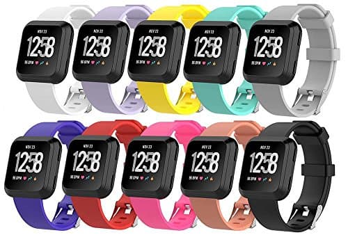 Carhope Fitbit Versa Bands Sport Packs, Soft Accessory Replacement Wristband Strap Classic Band Available in Varied Colors with Secure Metal Clasp for Fitbit Versa (10pcs, Large)