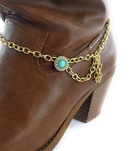 Turquoise Concho Side Tassel Cowboy Boot Bracelet Adjustable