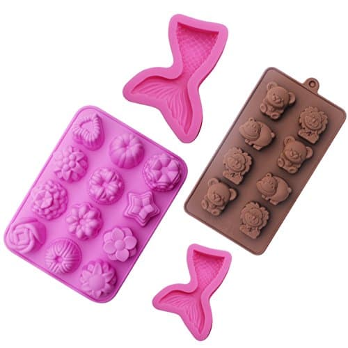 Advaka Non-Stick Silicone Cake Soap Mold,Flower Animals Tail Sugar Pudding Muffins Jelly Chocolate Craft Ice Cube Fondant Mould Mixed Baking Mold Cake Decoration Baking Tool