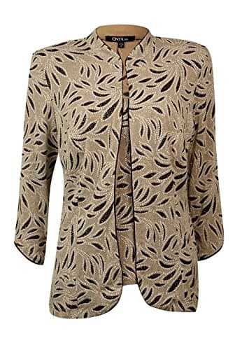 Onyx Nite Womens Metallic 2PC Twinset Beige M