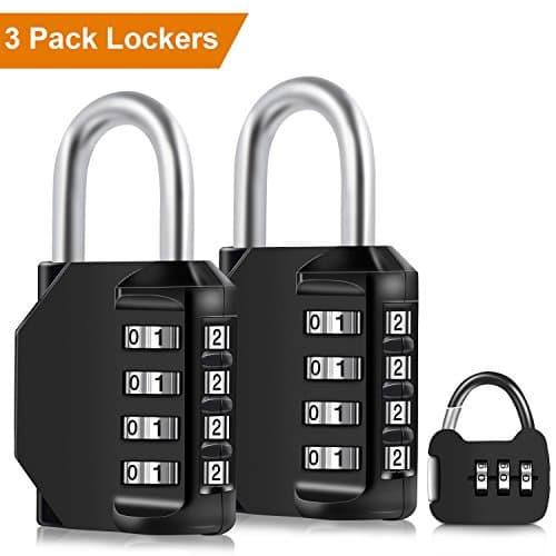 iHomy 3-Pack 4-Digit Weatherproof Combination Portable Padlocks, 2-Pack Lock Padlock for School, Employee, Outdoor, Gym Locker, Case, Toolbox, Fence, Cabinet with Mini 1-Pack (Black)