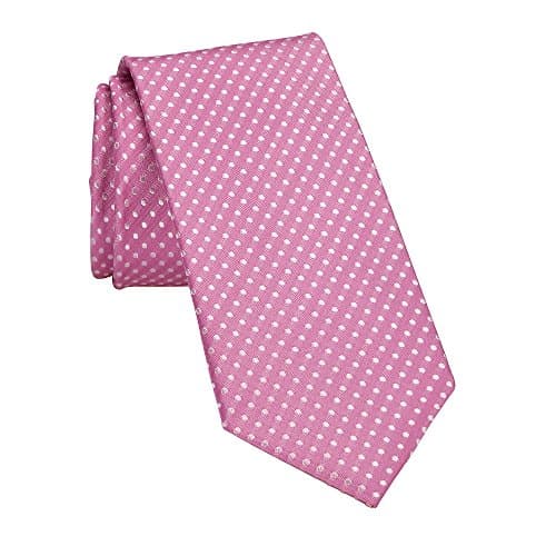 Donum Collection Pink Silk Mens Tie Necktie Modern Medium 2.5 Inch Width White Dots