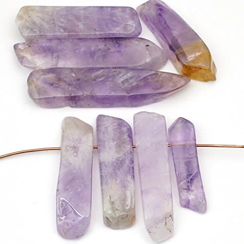 Top Drilled Long Freeform Purple Amethyst Beads, Average size 38mm, 9 Pcs