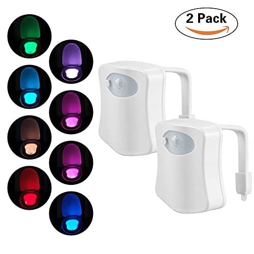 2 Pack Sporthomer Toilet Light,Motion Sensor Activated LED Toilet Bowl Light 8 Colors Changing Toilet Bowl Nightlight for Toilet Decoration(Only Activates in Darkness)