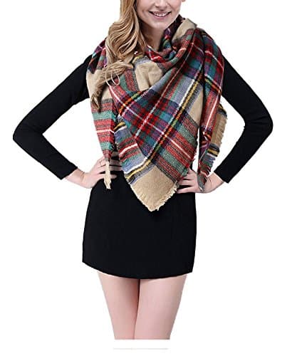 BEINY Soft Cozy Plaid Scarf Gorgeous Triangle Blanket Scarf Wrap Shawl for Women (Light Camel Mix)