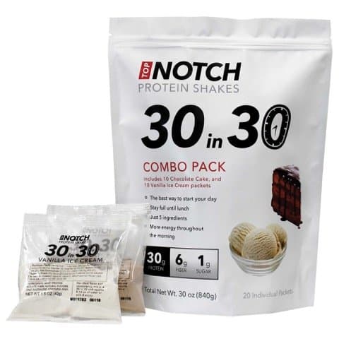 Top Notch "30 in 30" Protein Shakes (Combo Pack) -- ONLY 5 INGREDIENTS - High in Fiber, Low in Sugar & Carbs, Gluten-Free (10 Chocolate Cake / 10 Vanilla Ice Cream)