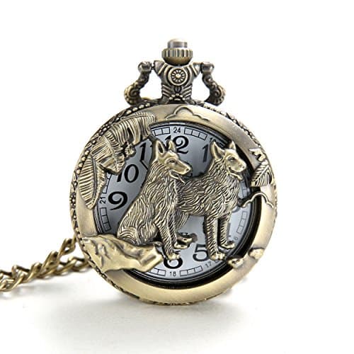 ALPS Skeleton Wild Wolf Open Face Quartz Pocket Watch