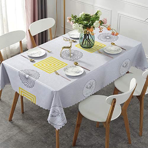 Table Cloth Wipe Clean Grey PVC Tablecloth Rectangular Oil-Proof Waterproof Stain-Resistant Mildew-Proof Vinyl Geometric Table Cover for Kitchen,Dining Room,Garden,Cafe,Party or Picnic (135x180cm)