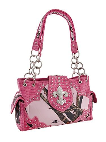 Mossy Oak Nylon Camo Fleur De Lis Vinyl Trimmed Concealed Carry Purse (Pink)
