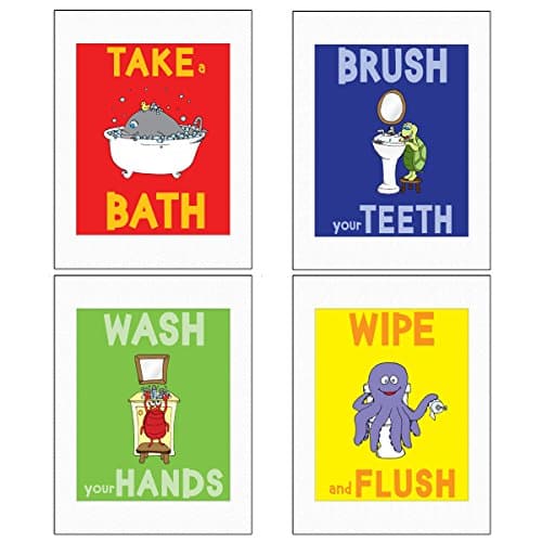 Kids Bathroom Sets, Bathroom Rules, Kids Bathroom Decor Set of 4
