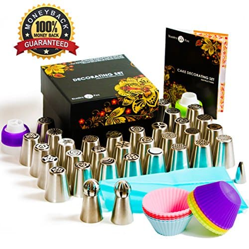 Russian Piping Tips 66pcs- Cake Decorating Supplies-Frosting tips and Icing Nozzles- Sphere ball and Pipng Flower tips-EXTRA LARGE Cupcake Decorating Kit-Baking Supplies Set-Booklet+GIFT BOX!
