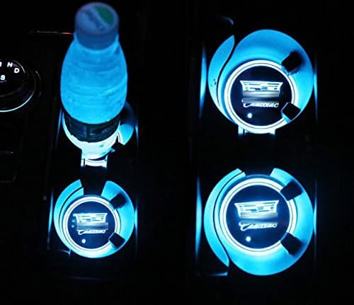 2Pcs Premium LED Car Cup Holder Pad Mat for Cadillac Auto Atmosphere Lights