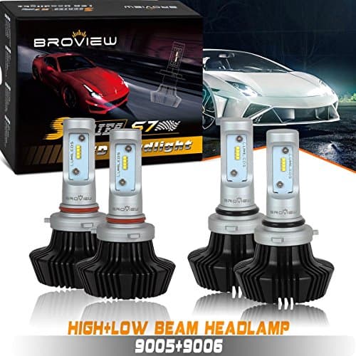 BROVIEW 9006 + 9005 Low / High Beam Combo - 4pcs LED Headlight Bulb Conversion Kit - 50W 8000LM 6000K 6K White - Plug and Play