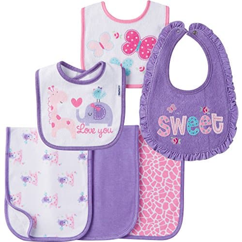 Gerber Baby Burp Cloths Terry Lined 3 Piece and 3 Bibs