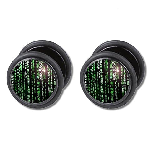 2 x Hacker Computer PC Chip Code Picture Fake Plug Earring Stainless Steel Bar Thickness 1,2mm