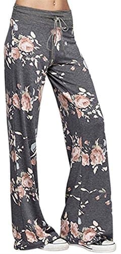 X-Image Women's Comfy Drawstring Stretch Floral Print Long Wide Leg Lounge Pants