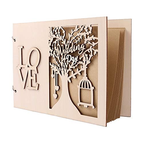 Interlink 11"x8" Wedding Guest Book Decor Rustic Wooden Tree Personalised Guest Book 20 Pages Perfect Bridal Registry for Signature & Messages