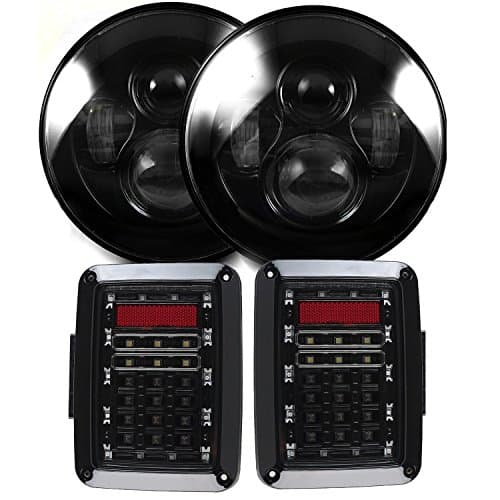 7 Inch High Low Beam LED Headlights with LED Tail Lights Conversion Kit for Jeep Wrangler 2007-2016