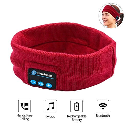 Bluetooth Headband Sweatband with Wireless Headphone Headset Speaker Mic Handsfree Music Call for Outdoor Indoor Sports Gym Exercise Running Yoga Dancing Camping Gift Men Women Boys Girls(Red)