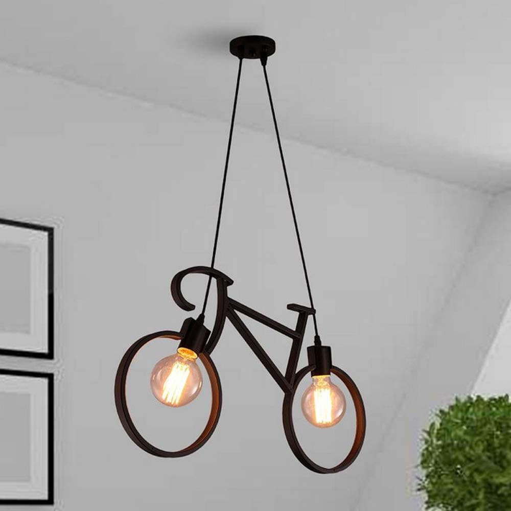 Solenzo Wooden Bicycle Pendant Light with 2 Bulbs (E27)