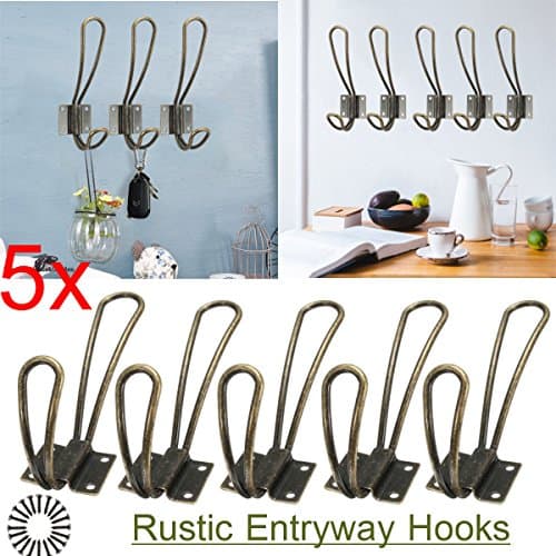 KINGSO Iron Vintage Loop Design Metal Hanging Coat Hook Wall Mounted Rustic Hook Robe Hooks Double Coat Hangers Screws Included