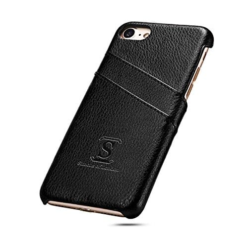 Simons of London iPhone 8 / iPhone 7 Luxury Leather Case with Slots for ID/Bank Cards - Ultra Slim Covers in Pouch and Gift Box - Classic Black