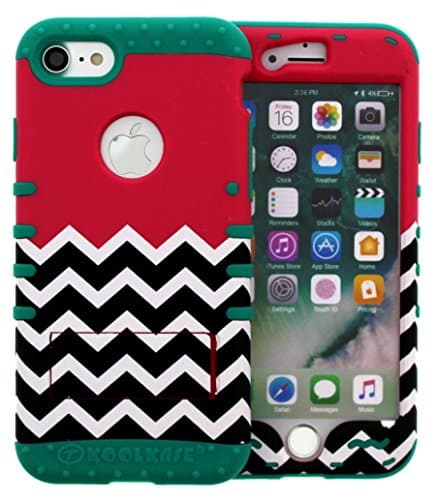 iPhone 8 Case, Hybrid Armor Shockproof Impact Kickstand Cover Case Dark Pink Block Chevron snap On Teal Skin for iPhone 8