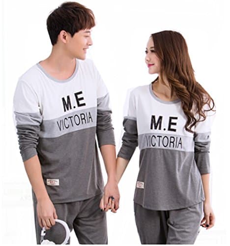 Km Couples Long Letter Korean Style Splice Leisure Pullover Pajamas Set (Female L)