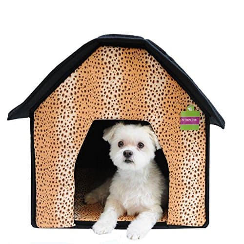 Soft Sponge Portable Pet Cottage House Bed Leopard Theme Print for Dog Cat Warm tent indoor (Leopard)