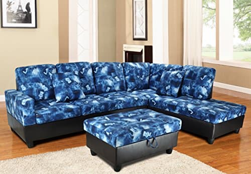 Eternity Home Sectional L-Shape Sofa Set with Ottoman, Denim
