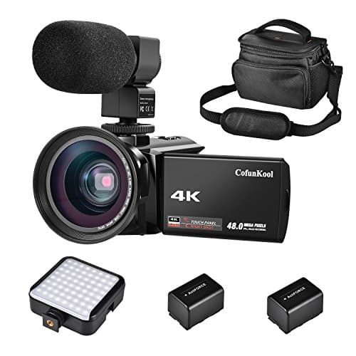 CofunKool Camcorder Video Camera 4K IR Night Vision Ultra HD 60FPS 48MP 3.0" IPS Touch Screen 16X Digital Zoom WIFI Digital Camera Recorder with External Microphone, Wide Angle Lens, LED Video Light, DV shoulder bags, 2*Batteries